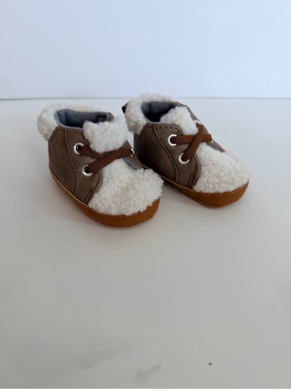 Baby Brown and Cream Sherpa-Lined Booties